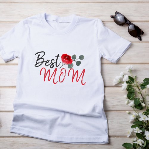 Best Mom Red Rose Watercolor Mothers Day T_Shirt