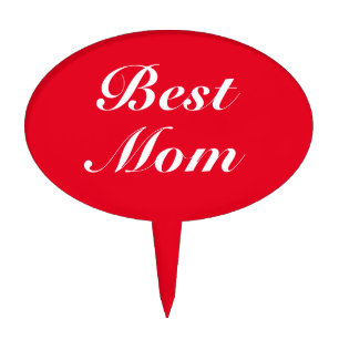 Best Mom red white classic script elegant stylish Cake Topper