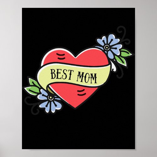 Best Mom Retro Heart Tattoo Mothers Day  Poster