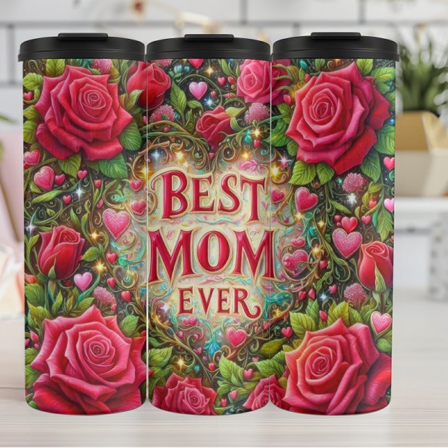 Best Mom: Roses, Hearts, Golden Glow Thermal Tumbler (Creator Uploaded)