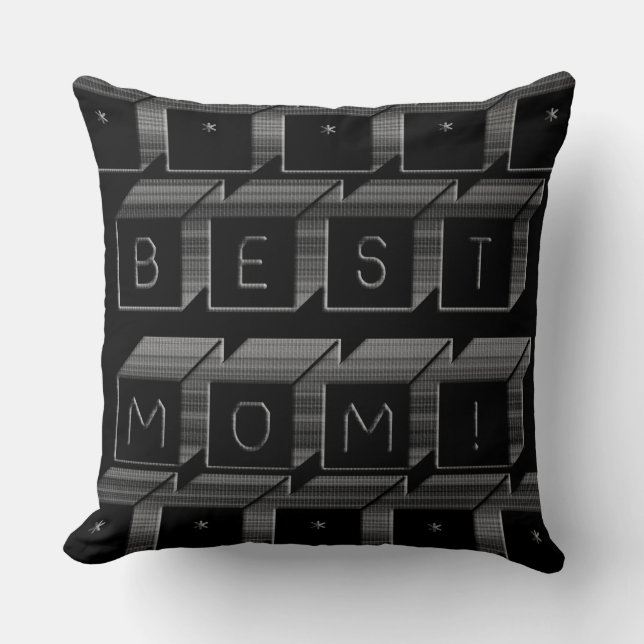 Best Mom Shades of Gray Blocks & Black Background Throw Pillow (Front)