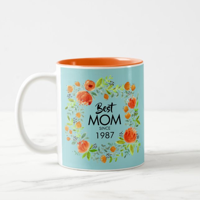 Best Mom Since Watercolor Floral Coffee Mug (Left)