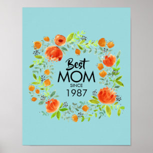 Best Mom Since Watercolor Floral Poster Sign
