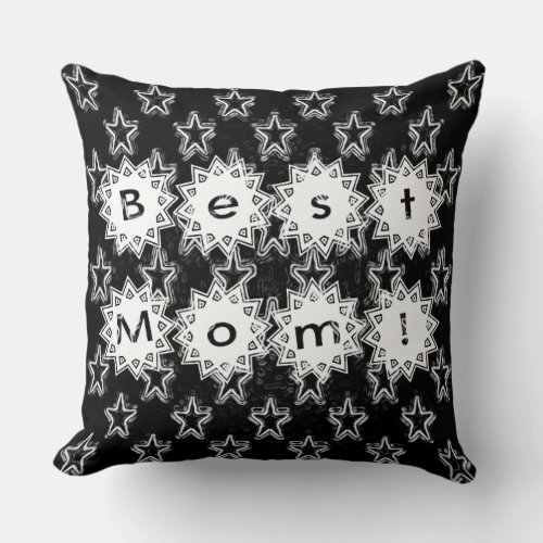Best Mom Stars in Neon White and Black Background Throw Pillow