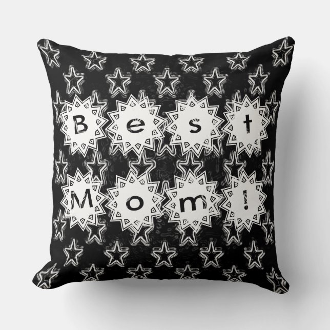 Best Mom Stars in Neon White and Black Background Throw Pillow (Front)