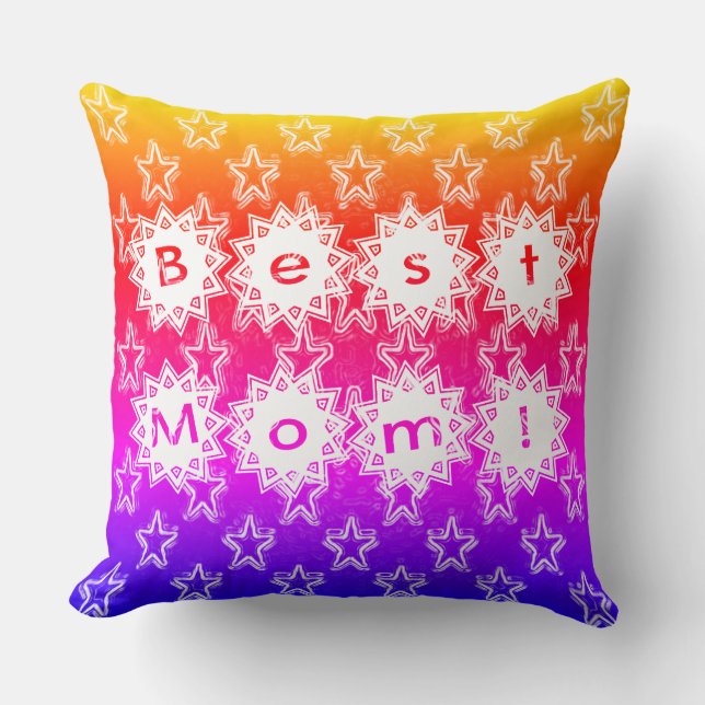 Best Mom Stars White Neon and Colorful Background Throw Pillow (Front)