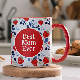 Best Mom Strawberry Pattern Photo Mug