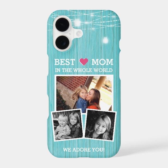 Best Mom String Lights Wood Family Photo Collage Case-Mate iPhone Case (Back)