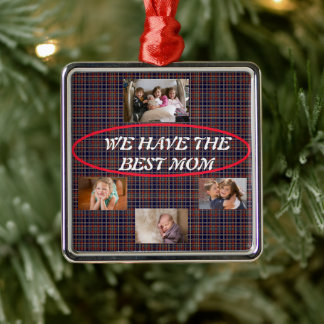 Best Mom Tartan Plaid 4 photos Hand-written script Metal Ornament