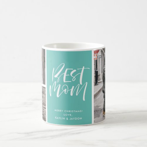 Best Mom Teal Three Photo Collage Coffee Mug