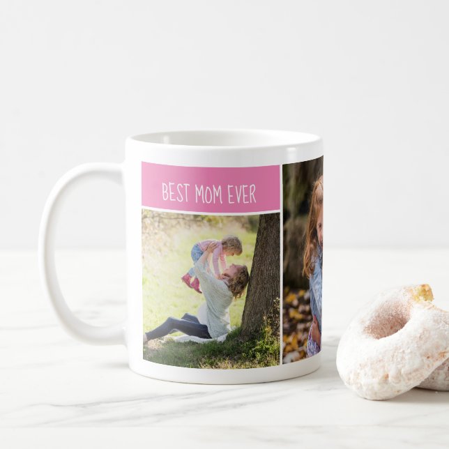 Best Mom, Three Photo Collage, Customized Coffee Mug (With Donut)