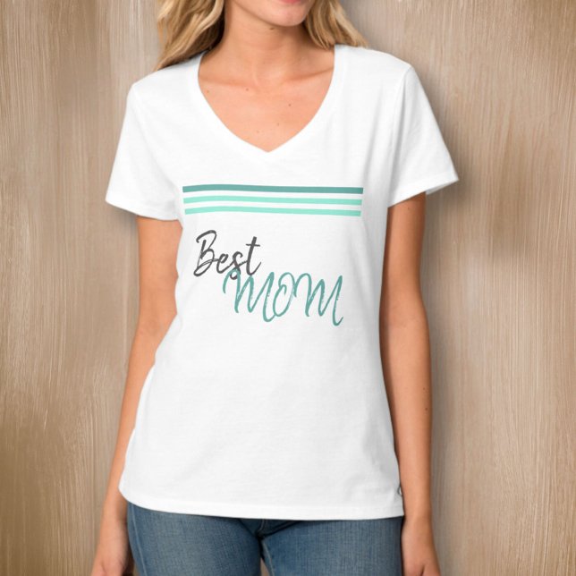 Best Mom Trendy Script Stripe Mother`s Day T-Shirt (Creator Uploaded)
