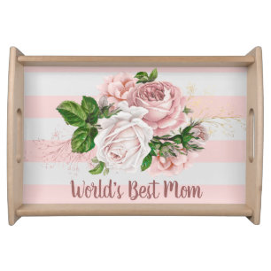 Best Mom Vintage Blush Pink Dusty Rose Flowers Serving Tray