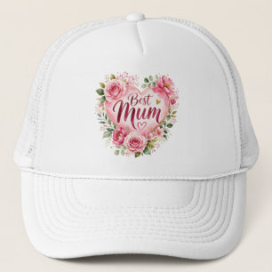 Best Mom Watercolor Floral Heart Design Trucker Hat