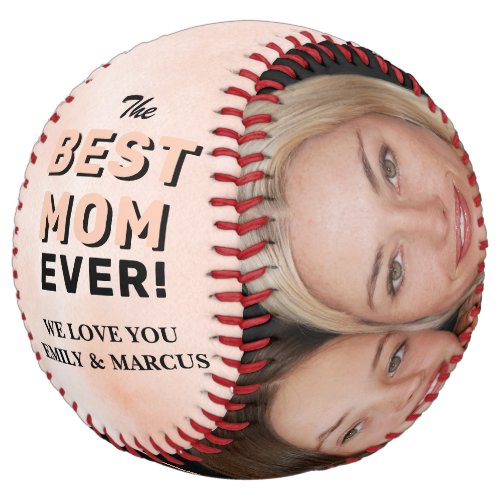 Best Mom Watercolor Mother`s Day 2 Photo Collage Softball - Best Mom Watercolor Mother`s Day 2 Photo Collage Softball. The best mom ever 2 photo template softball. Personalize it with 2 photos and names. The background is a peach pink watercolor background. A sweet keepsake gift for a mom. You can change any text or erase it. 
