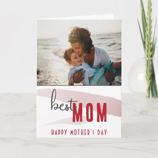 Best Mom Watercolor Mother`s Day Photo Card (Front)