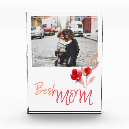 Best Mom Watercolor Red Roses Mothers Day Photo Block