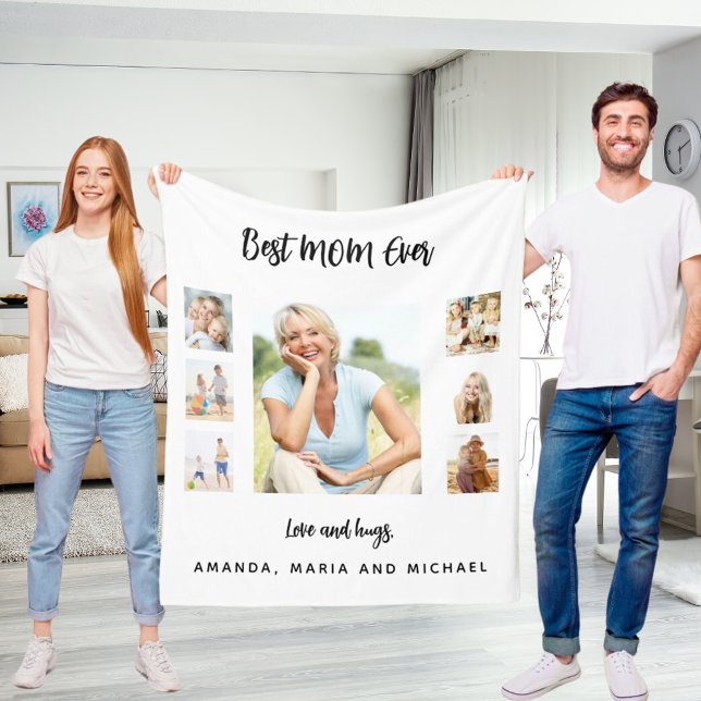 Best mom white black photo collage Mother's Day Fleece Blanket (Creator Uploaded)
