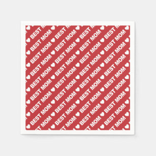 Best Mom White on Dark Red Paper Napkin