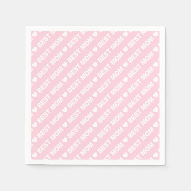 Best Mom White on Light Pink Paper Napkin (Front)