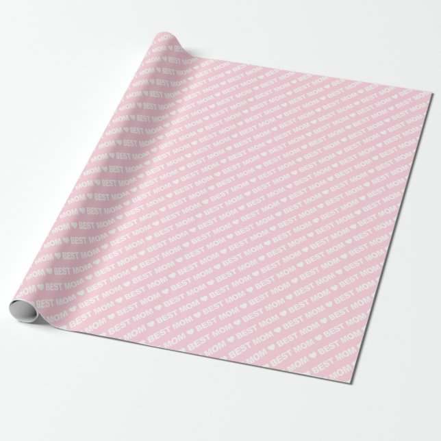 Best Mom White on Light Pink Wrapping Paper (Unrolled)