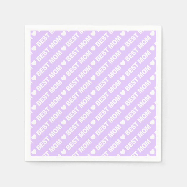 Best Mom White on Lilac Paper Napkin (Front)