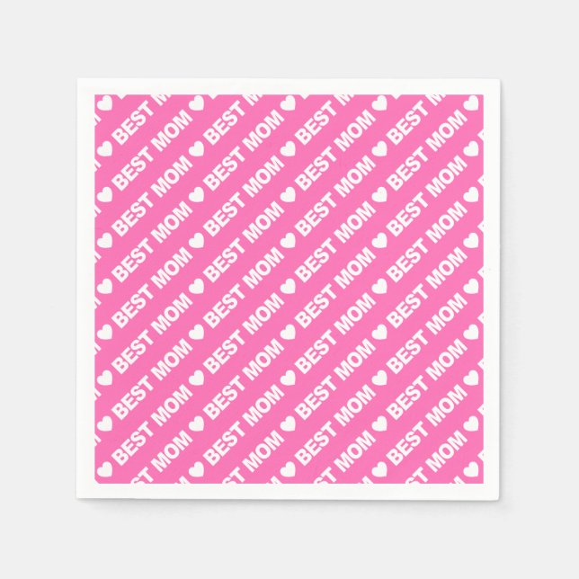 Best Mom White on Pink Paper Napkin (Front)