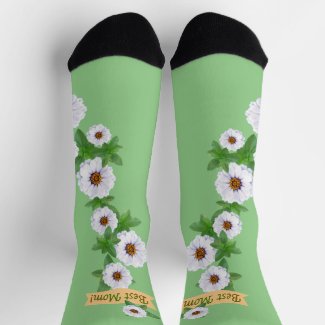 Best Mom White Zinnia Garden Mother’s Day Socks