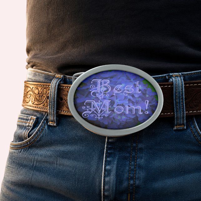 Best Mom with Blue Flower Background Belt Buckle (Best Mom with Blue Flower Background Belt Buckle)