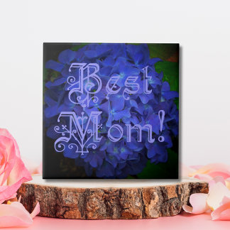 Best Mom with Blue Flower Background Ceramic Tile