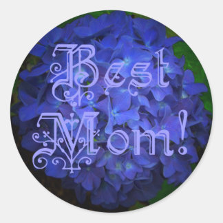 Best Mom with Blue Flower Background Classic Round Sticker