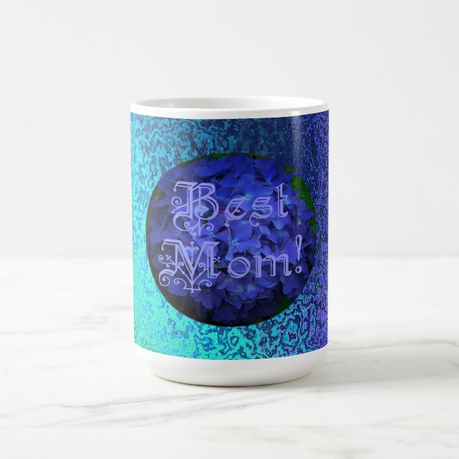 Best Mom with Blue Flower Background Coffee Mug (Center)