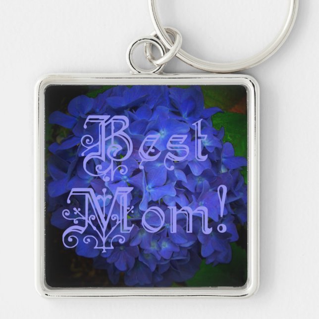 Best Mom with Blue Flower Background Keychain (Front)
