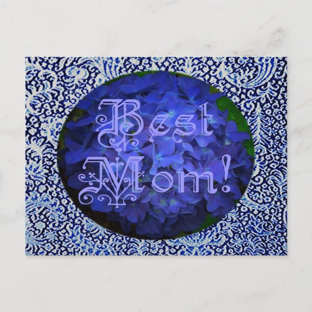 Best Mom with Blue Flower Background Postcard (Front)