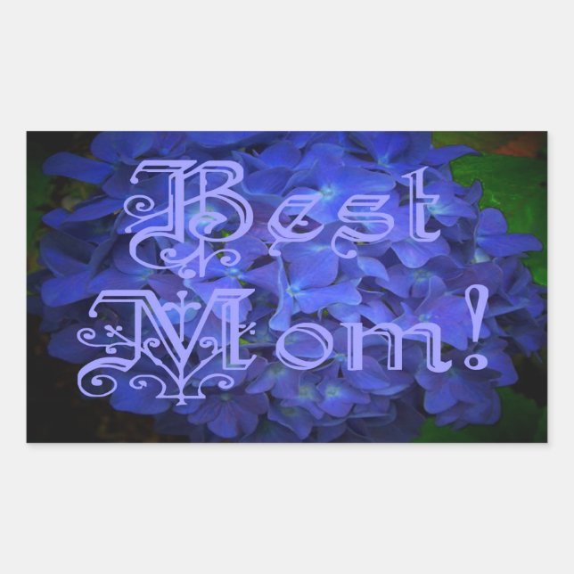 Best Mom with Blue Flower Background Rectangular Sticker (Front)