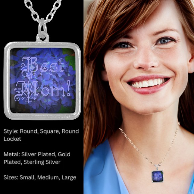 Best Mom with Blue Flower Background Silver Plated Necklace (Best Mom with Blue Flower Background Silver Plated Necklace)