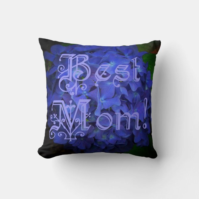 Best Mom with Blue Flower Background Throw Pillow (Front)