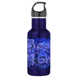 Best Mom with Blue Flower Background Water Bottle