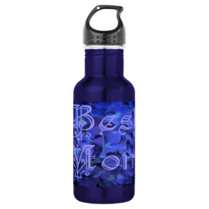 Best Mom with Blue Flower Background Water Bottle