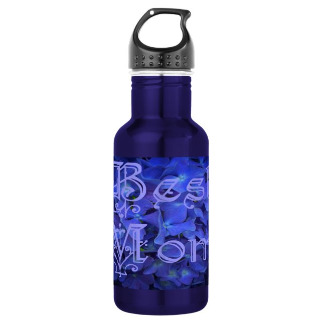 Best Mom with Blue Flower Background Water Bottle (Front)