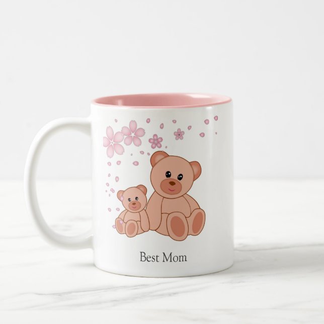 Best Mom with Cute Bears with Flowers Two-Tone Coffee Mug (Left)