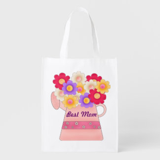 Best Mom With Flower Pot Reusable Grocery Bag