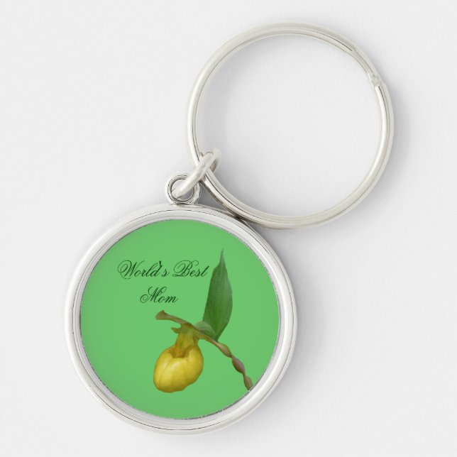 Best Mom Yellow Lady Slipper Flower Keychain (Front)