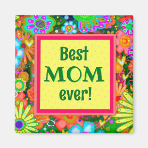 Best Mom Yellow Pretty Whimsical Hearts Floral Fun Magnet