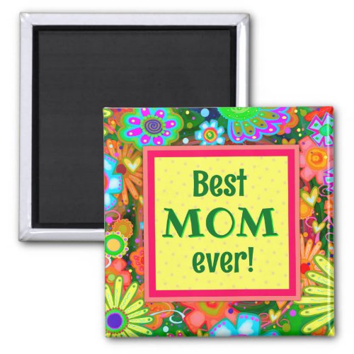 Best Mom Yellow Pretty Whimsical Hearts Floral Fun Magnet