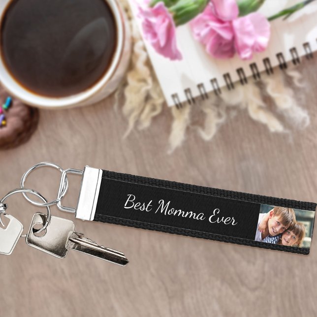 Best Momma Ever 5 Photo | Black and White Wrist Keychain (Creator Uploaded)