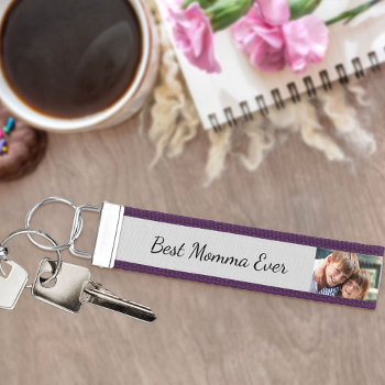 Best Momma Ever 5 Photo Modern Purple And Grey Wrist Keychain by darlingandmay at Zazzle