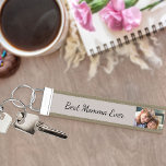 Best Momma Ever 5 Photo | Stone and Tan Wrist Keychain<br><div class="desc">Wrist keychain personalized with 5 photos and lettered with "best momma ever" (editable), in neat script. The photo template is set up for you to add 5 of your favorite pictures, which are displayed in square / instagram and horizontal landscape formats. The design has black typography on a stone beige...</div>