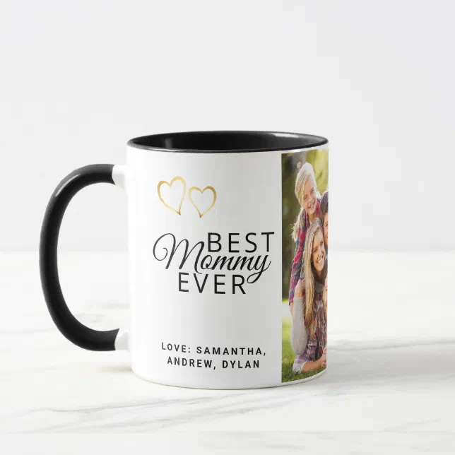 Best Mommy Ever Black White Gold Hearts Two Photos Mug | Zazzle