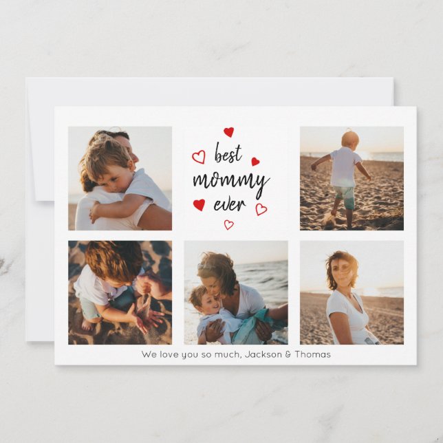 Best Mommy Ever Handwritten Typography 5 Photos Card (Front)